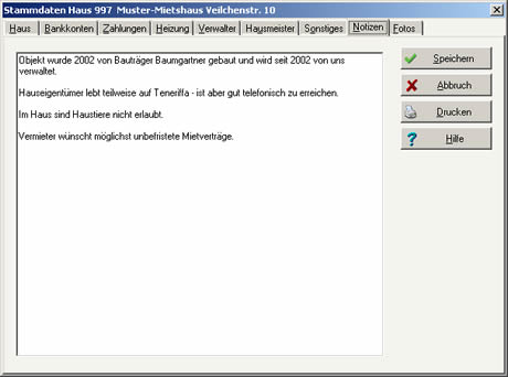 Haus verwalten - Notizen