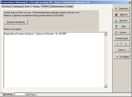 Kautionsverwaltung in Win-CASA Miet