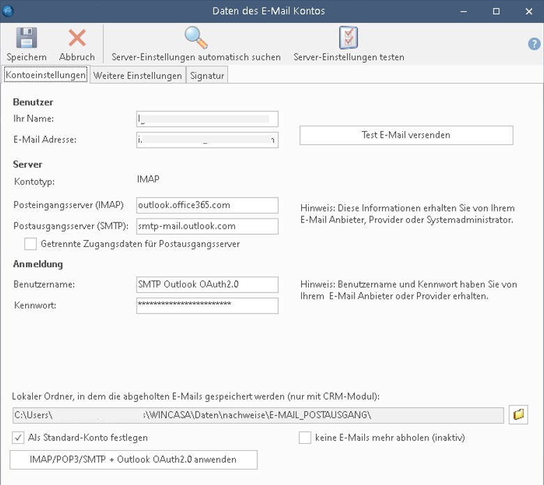 E-Mail Einstellungen für Nutzer, die das CRM-Modul von Win-CASA nutzen