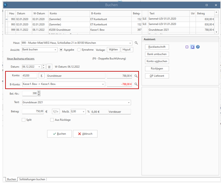 Screenshot Buchen-des-Grundsteuerbetrages