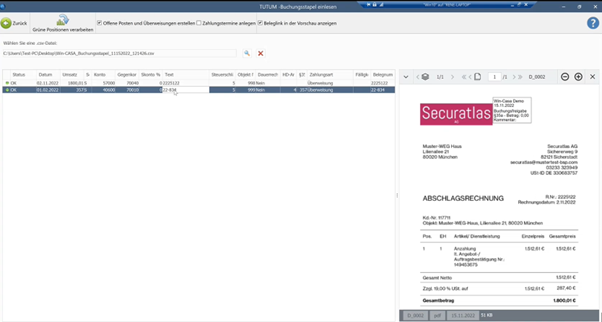 Buchungen mit zugehörigen Rechnungen im papierlosen Büro